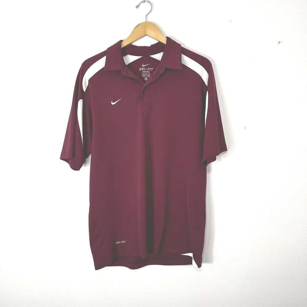 Nike Dri Fit Polo Shirt Men's Medium Red‎ White Golf Athletic Casual Outdoors